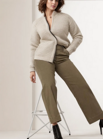 Pantaloni larghi in twill a vita alta