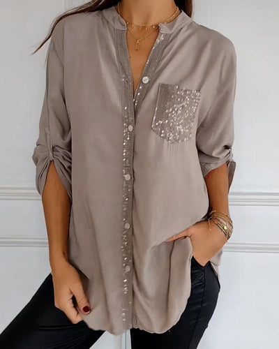 Top casual con pannelli con bottoni in paillettes