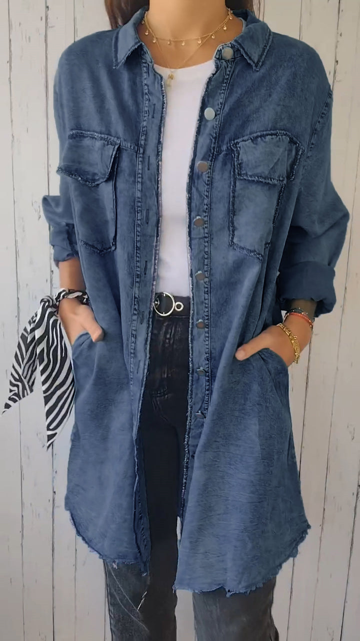 Camicia in finto denim a maniche lunghe