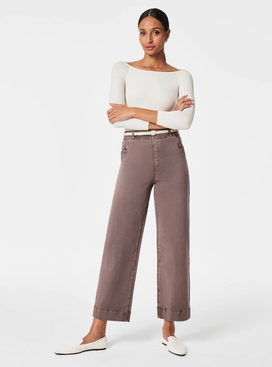 Pantaloni larghi in twill a vita alta