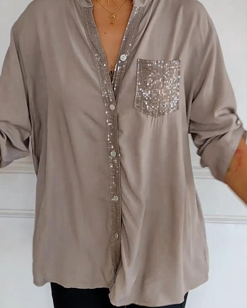 Top casual con pannelli con bottoni in paillettes