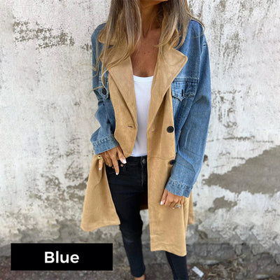 Trench di media lunghezza con cuciture in jeans denim