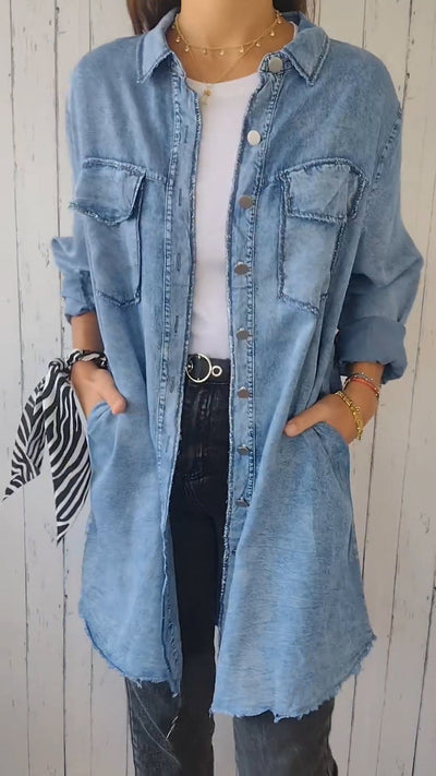 Camicia in finto denim a maniche lunghe